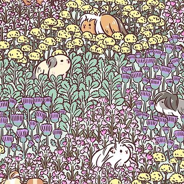Artwork thumbnail, Long Haired Guinea pigs and Floral Garden pattern by Miri-Noristudio
