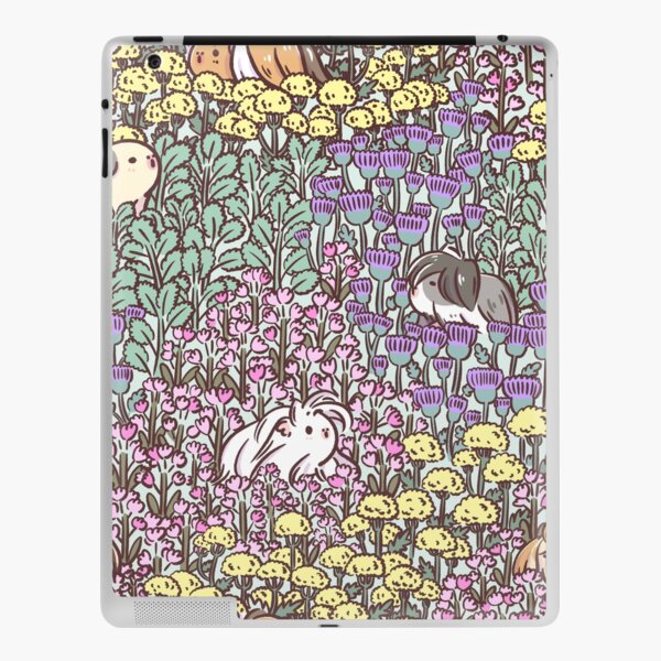 Long Haired Guinea pigs and Floral Garden pattern iPad Skin