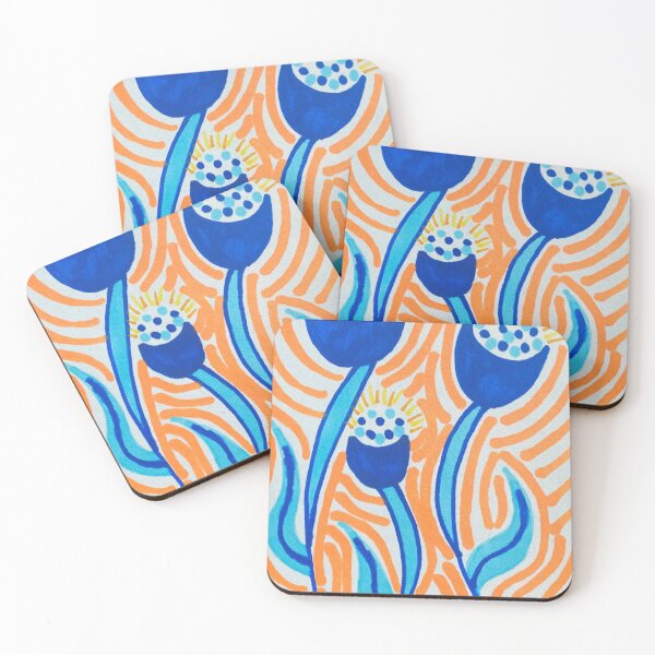 Item preview, Bright Abstract Blue Flowers With Orange Background designed and sold by artbyalette.