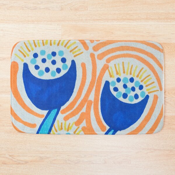 Item preview, Bright Abstract Blue Flowers With Orange Background designed and sold by artbyalette.