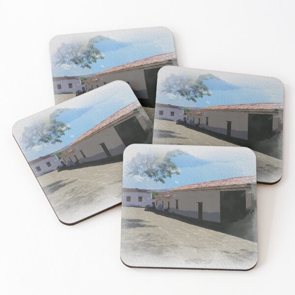 Item preview, Watercolor colonial street of old houses in Colombia white background designed and sold by FDbubble1986.
