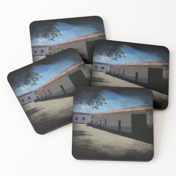 Item preview, Watercolor colonial street of old houses in Colombia black background designed and sold by FDbubble1986.