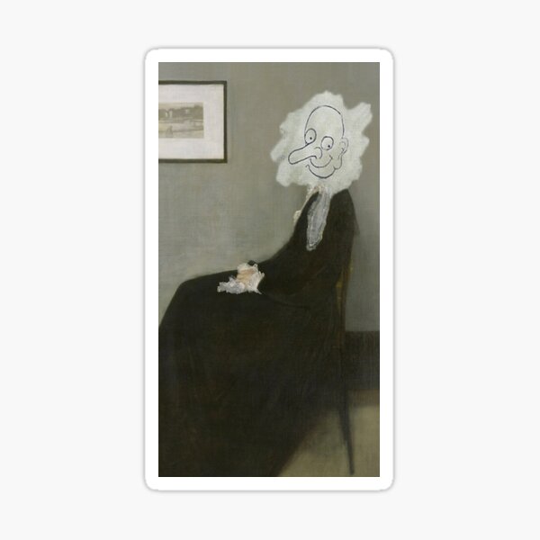 H7284 Mr Bean Whistler's Mother Painting Sticker