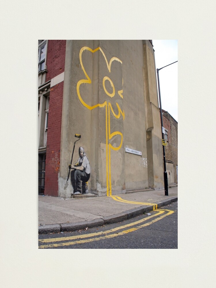 "Banksy Yellow Lines Flower Painter" Photographic Print by