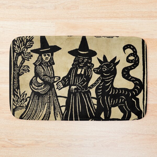 Item preview, A white-faced witch meeting a black-faced witch with her familiar(1720) woodcut print designed and sold by monsterplanet.