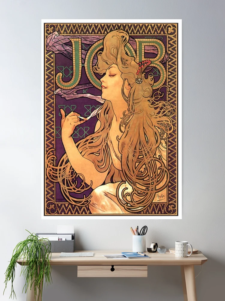 alphonse mucha poster for job cigarette papers 1898 1993 After Large "Job" Papers, First German Edition Alphonse Mucha JOB Original Poster,