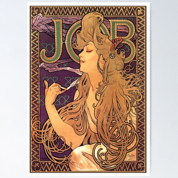 alphonse mucha poster for job cigarette papers 1898 Alphonse Mucha Job 1898 - Vintage Job Cigarette Papers Poster Reproduction