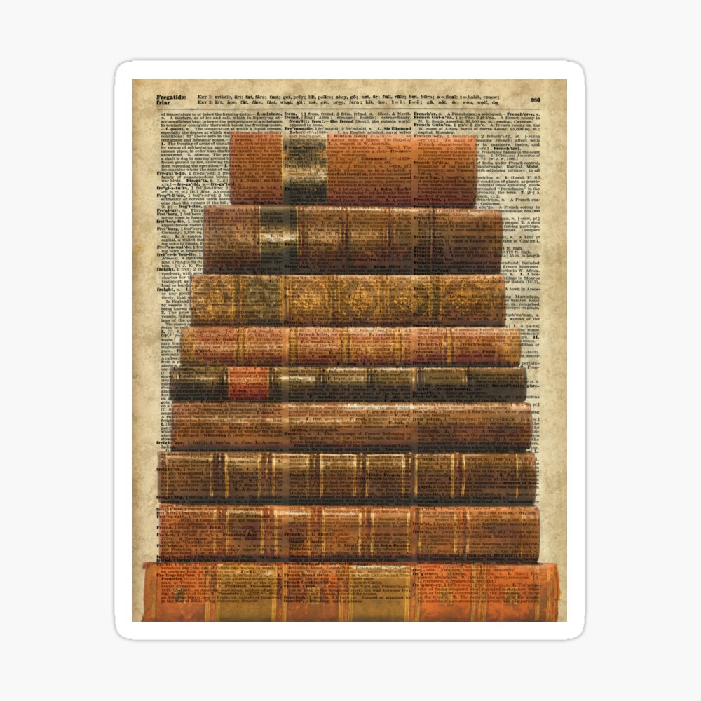 Rustic Old Books Stack on a Vintage Dictionary Page Background