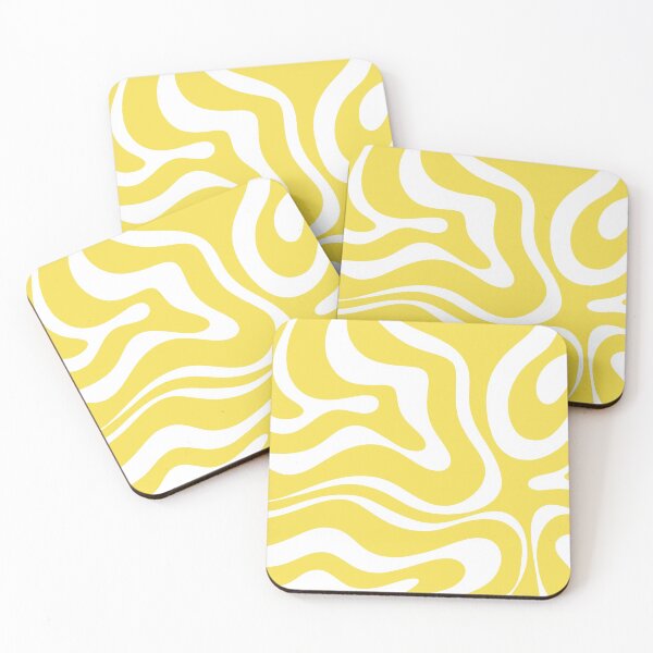 Item preview, Retro Modern Liquid Swirl Abstract Pattern Square in Lemon Yellow and White designed and sold by kierkegaard.