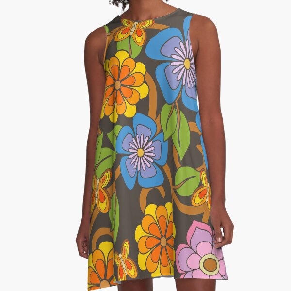 Garden with Flowers and Butterflies A-Line Dress