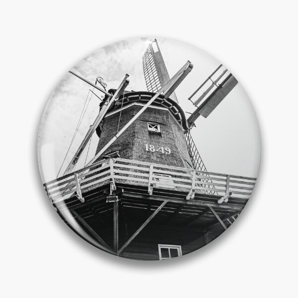 Item preview, Original authentic Dutch windmill in The Netherlands, black and white fine art photo designed and sold by Diana van Neck.