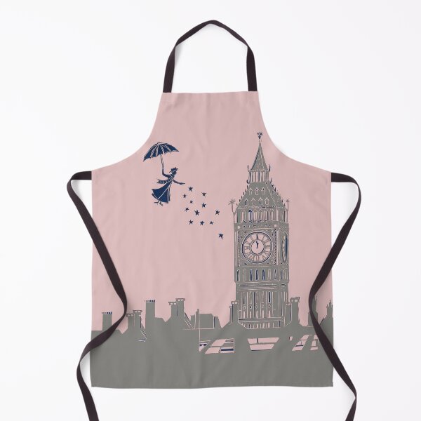 Item preview, Mary Poppins Flying over Big Ben Linocut in Pink and Grey designed and sold by Maddy Bennett.