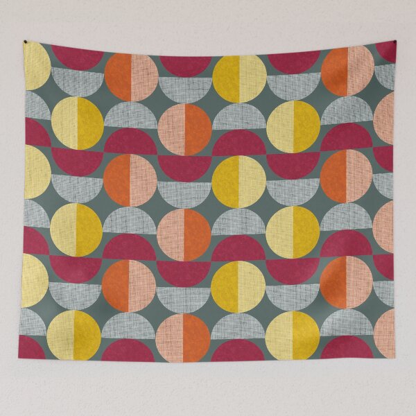 Item preview, Textured Mid-century Circles No.10 Blue Red Orange Yellow designed and sold by QuestingPixel.