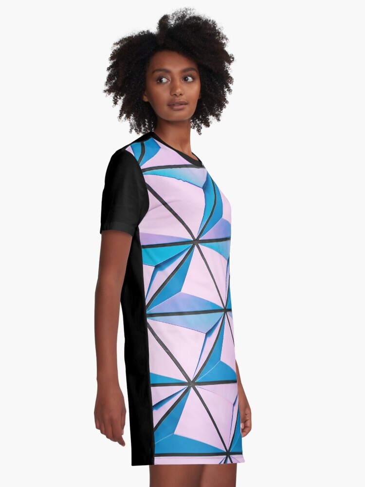 Alternate view of Blue and Pink Geometric Design Graphic T-Shirt Dress