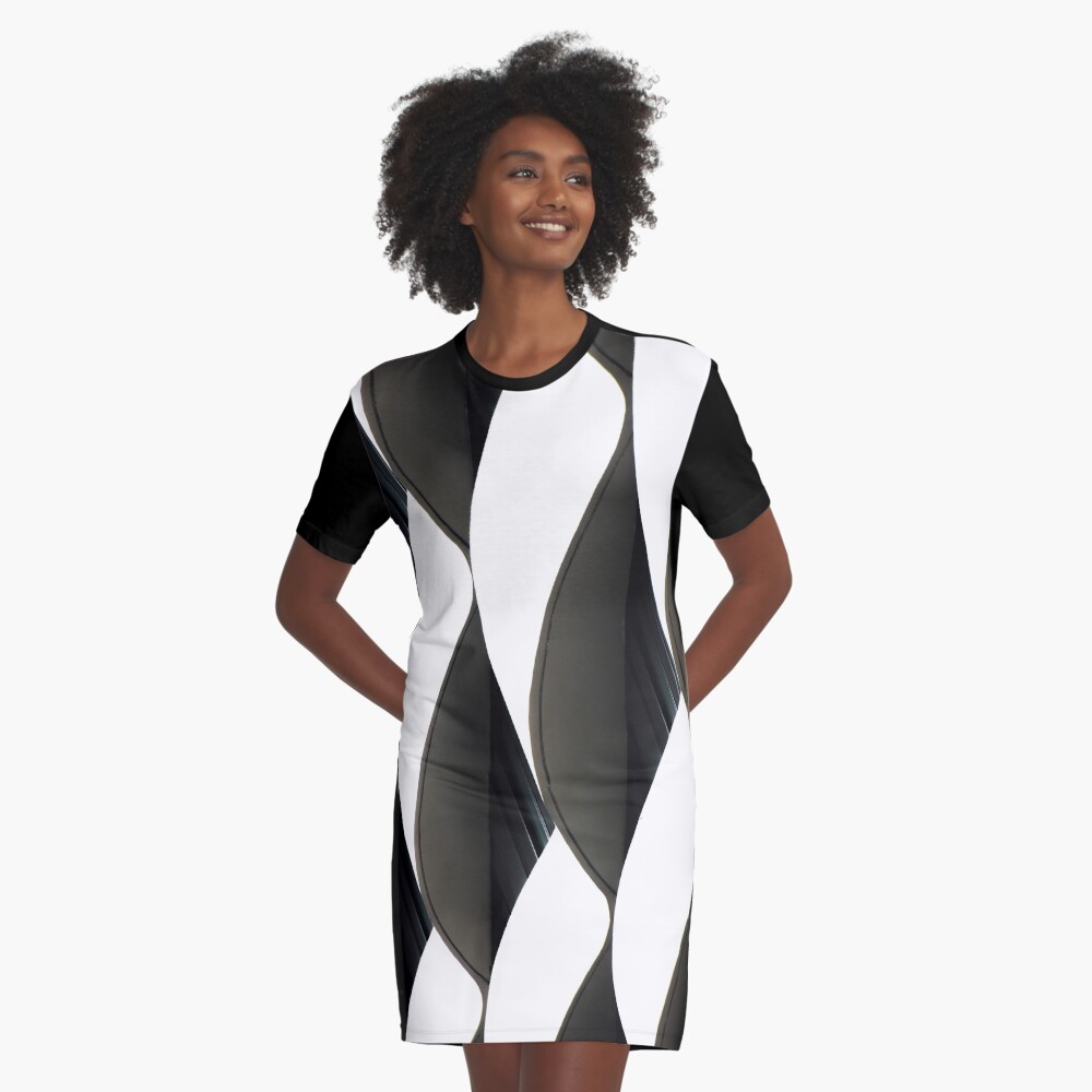 Black and White Fabric Graphic T-Shirt Dress