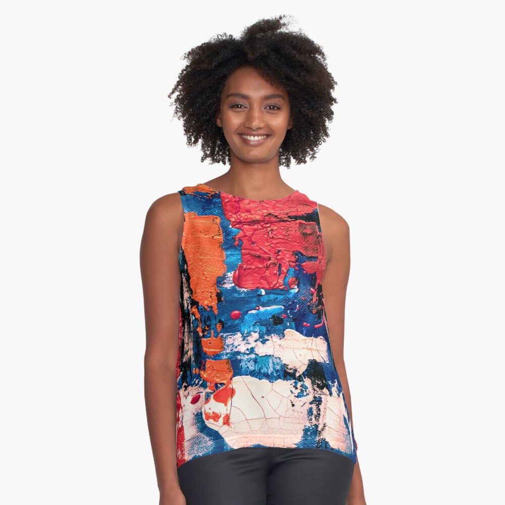 Abstract Painting with Red Tendency Sleeveless Top