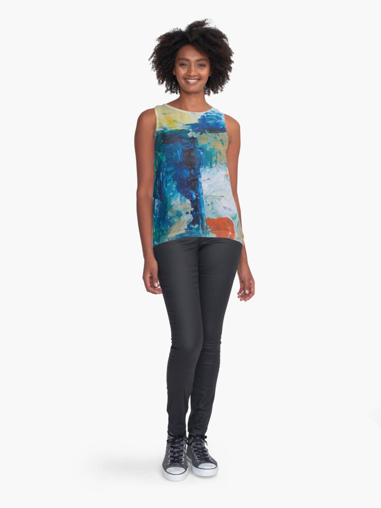 Alternate view of Abstract Painting with Blue Tendency Sleeveless Top