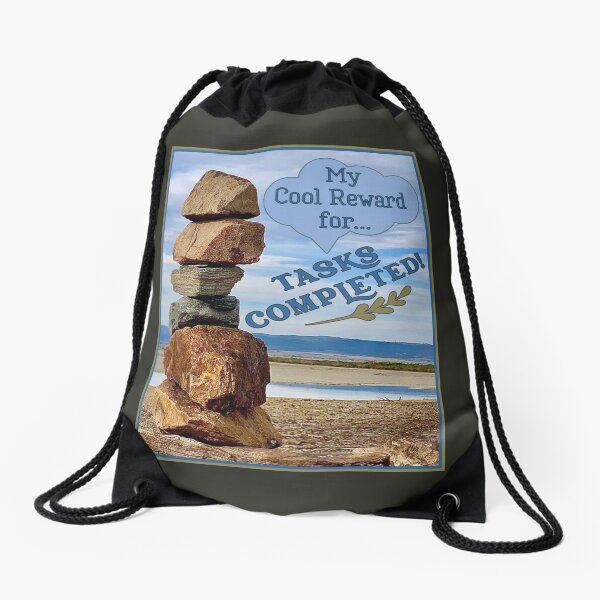 Cool Reward for Tasks Completed - Pile of Rocks in shades of Grey, Cornflower Blue, Olive & Sand - Vicki Hadfield, The Happiness Ambassador Drawstring Bag