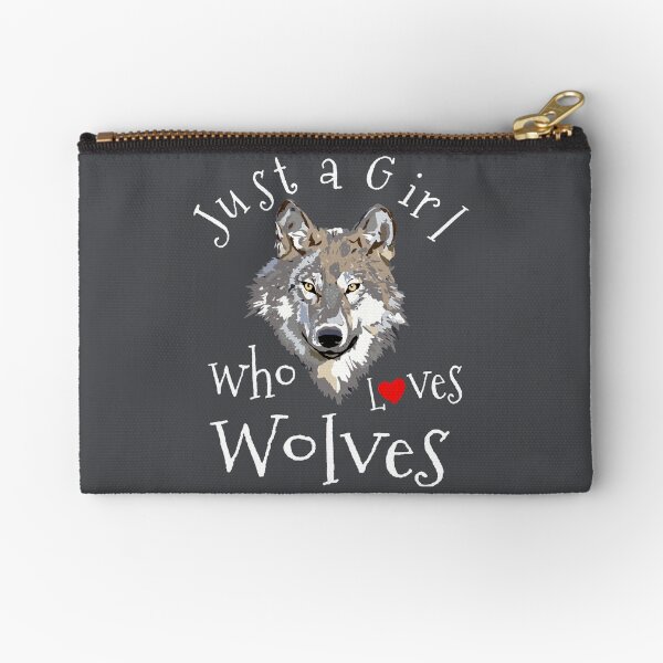 Just a Girl who Loves Wolves Cute Wolf Lover Gift for Girls Zipper Pouch