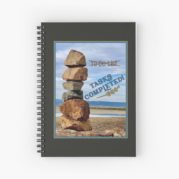Tasks Completed - Pile of Rocks in shades of Cornflower Blue, Olive & Sand  - Vicki Hadfield, The Happiness Ambassador Spiral Notebook