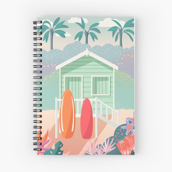 Item preview, Bungalow on a beach with surfboards on the deck. Palm trees in the background and floral decoration. Summer house on the sand, exotic tropical scene. Colorful vector illustration.  designed and sold by BlueLela.