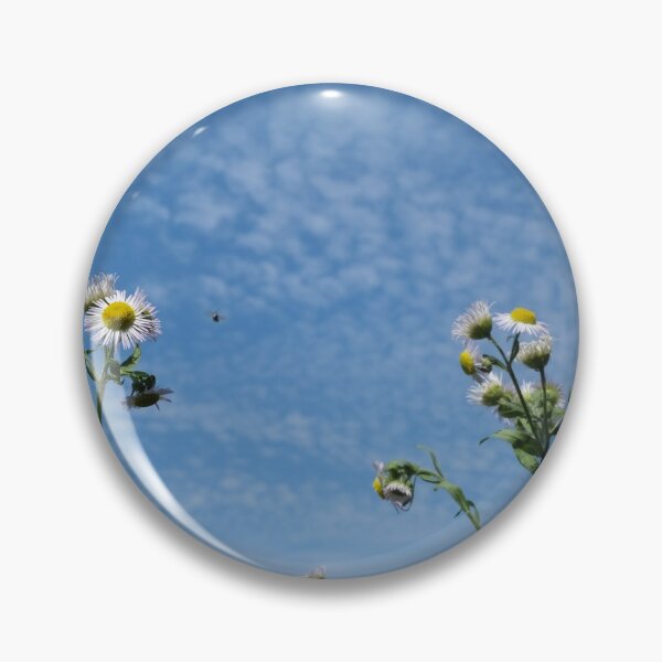 Item preview, Cirrocumulus clouds in blue sky; sunny peaceful spring day. Bee is coming to white and yellow flowers to pollinate. Water in a gaseous state in nature. The atmosphere of the earth. Symbol of freedom designed and sold by Maurizio Fabbroni.