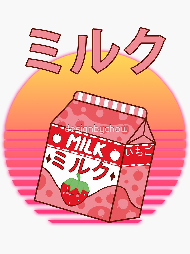 "Japanese Aesthetic Strawberry Milk Cute Kawaii Retro Sunset Vaporwave