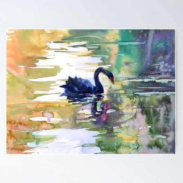 Wall Painting Photo Frame of Swan Bird & Lotus, Handmade with Water Colour