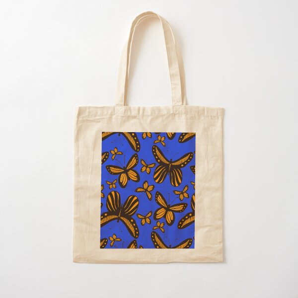 Folkart Butterfly Monarch - Blue & Orange Cotton Tote Bag