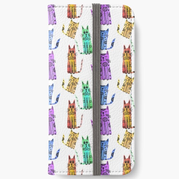 Grumpy Watercolor Cats in Rainbow iPhone Wallet