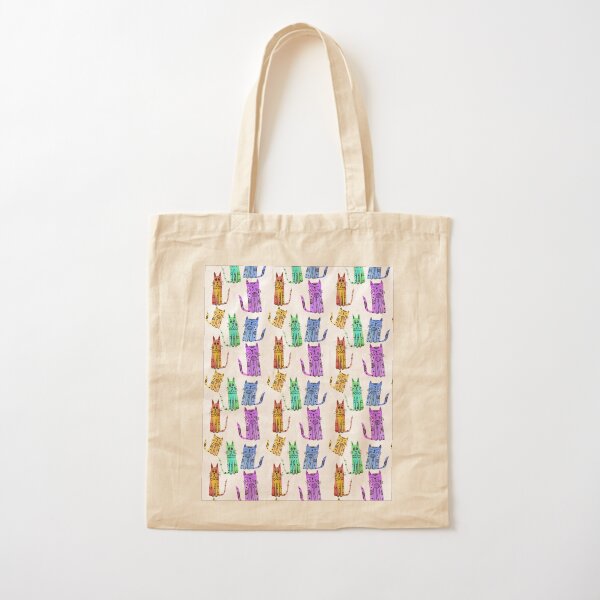 Grumpy Watercolor Cats in Rainbow Cotton Tote Bag