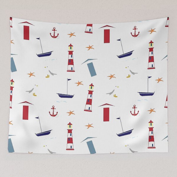 Item preview, Nautical Lighthouse pattern, ocean, sea, seagull, beach, anchor, seashore, ship designed and sold by Nostrathomas66.