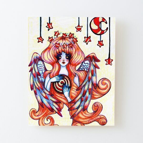Hanging Stars Angel Wood Mounted Print