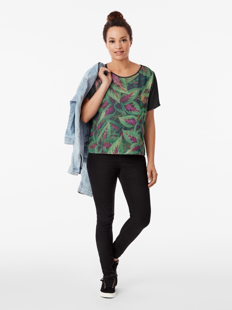Alternate view of Purple and Green Plants Chiffon Top