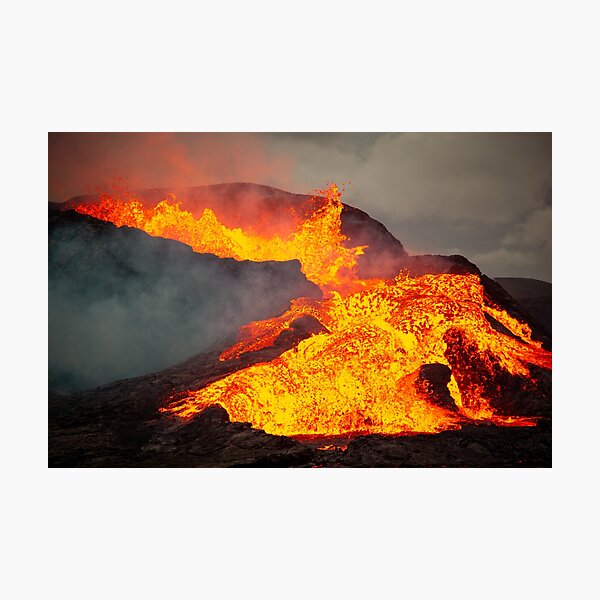 Cascading Lava Flood from erupting Fagradalsfjall Volcano June 3rd Photographic Print