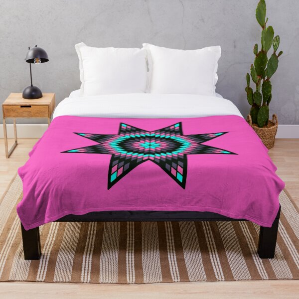 Item preview, Native American StarQuilt Design Pink / Turquoise / Grey designed and sold by JMWCD.