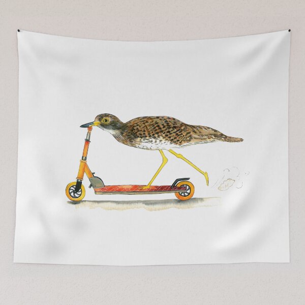 Item preview, Watercolor spotted thick-knee (Dikkop) bird on scooter designed and sold by CarolineJordaan.