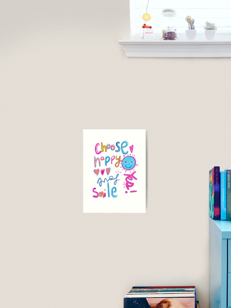 Thumbnail 1 of 3, Art Print, Preppy Art, Happy Face, Smiley Face, Choose Happy, Preppy Aesthetic designed and sold by TheCuppyShop.
