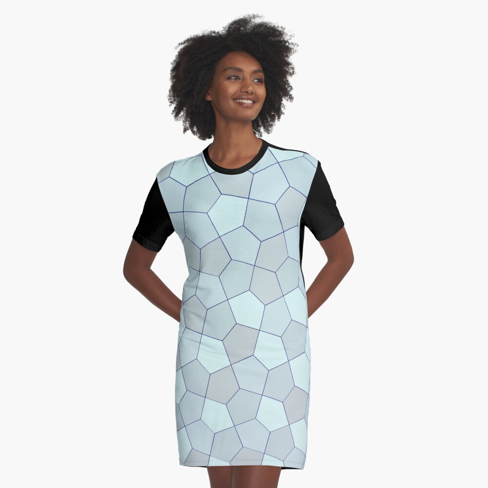 Light Blue Hexagonal Texture Graphic T-Shirt Dress