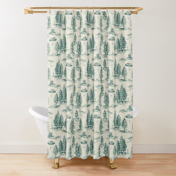 Teal Alien Abduction Toile De Jouy Pattern Shower Curtain sold by ...