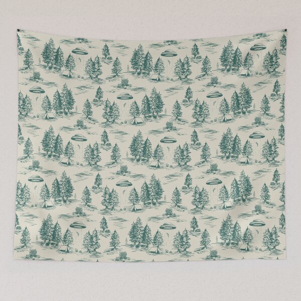 Item preview, Teal Alien Abduction Toile De Jouy Pattern designed and sold by somecallmebeth.