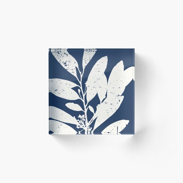 Botanical Study 21, Off White on Dark Navy Blue (part of a set) Acrylic Block