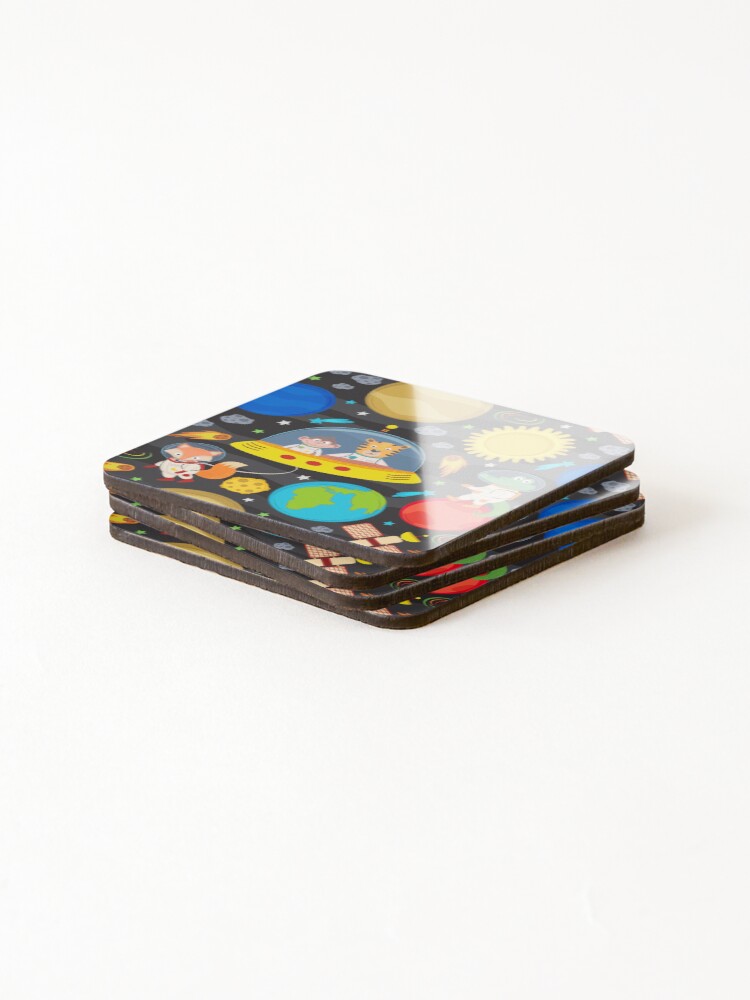 Thumbnail 4 of 5, Coasters (Set of 4), Animal In Ufo Space Cute Kids Pattern designed and sold by PatternTale.