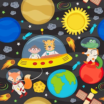 Artwork thumbnail, Animal In Ufo Space Cute Kids Pattern by PatternTale