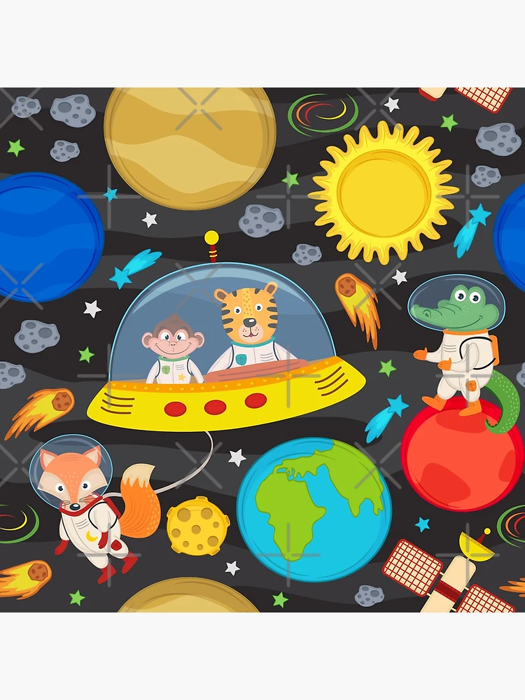 Thumbnail 4 of 4, Clock, Animal In Ufo Space Cute Kids Pattern designed and sold by PatternTale.