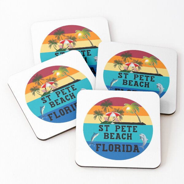 Item preview, Saint Petersburg Beach Florida Beach Chairs Umbrella Palm Trees Sunset Sunrise Retro White designed and sold by KeysTreasures.