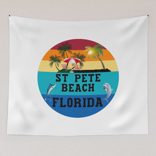 Item preview, Saint Petersburg Beach Florida Beach Chairs Umbrella Palm Trees Sunset Sunrise Retro White designed and sold by KeysTreasures.