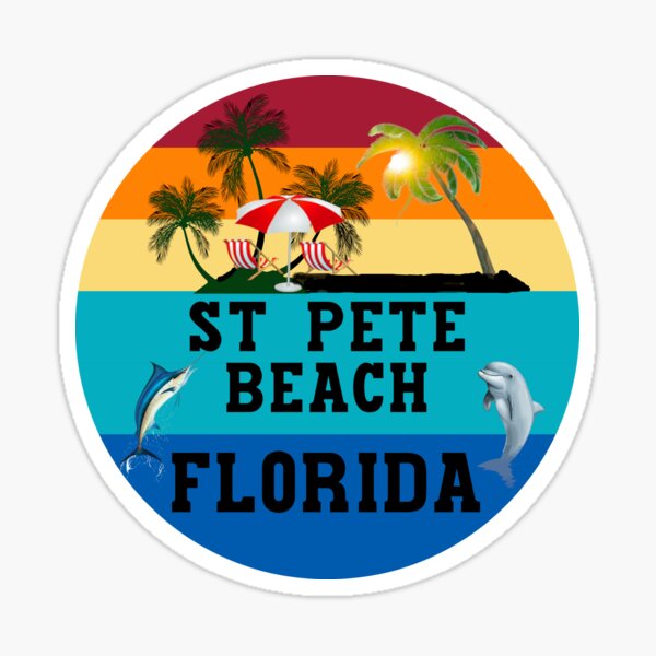 Saint Petersburg Beach Florida Beach Chairs Umbrella Palm Trees Sunset Sunrise Retro White Sticker