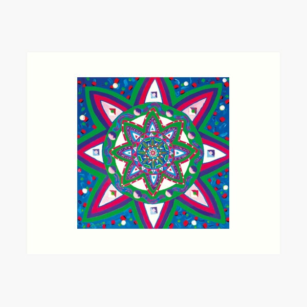Mandala Flower - Aqua Heart Mandala Art Print