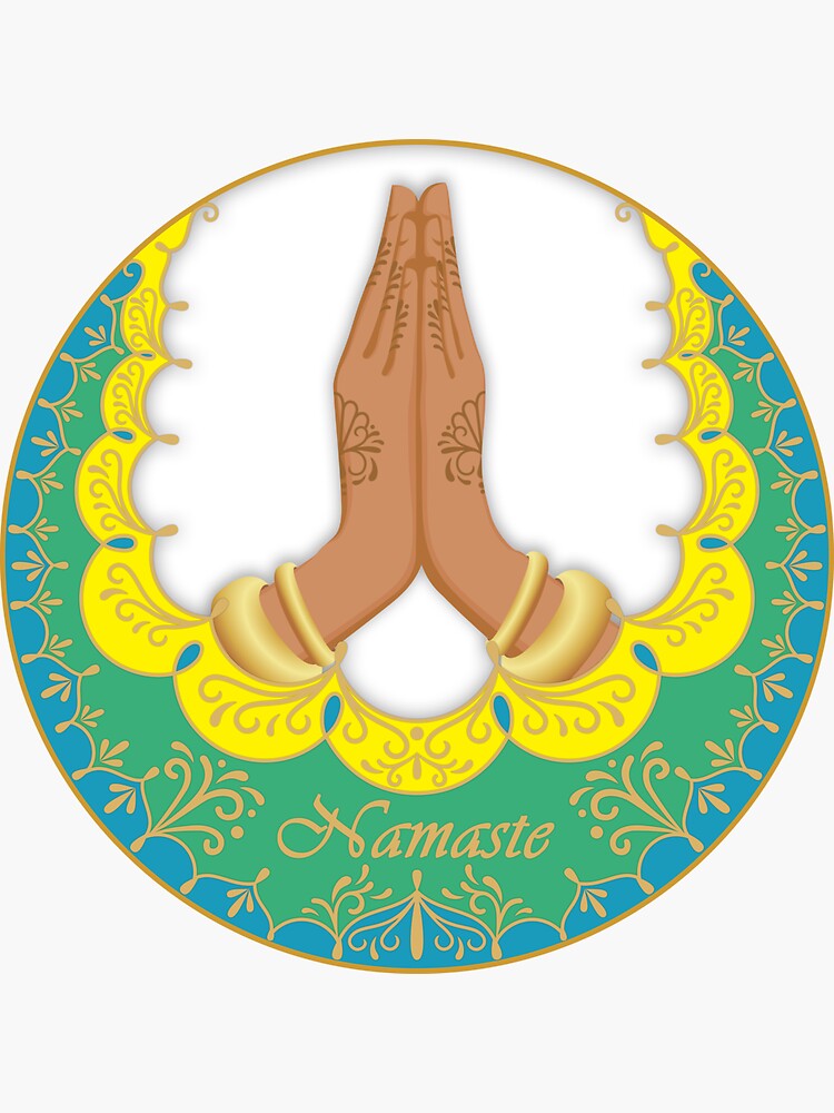 Namaste Hands with a Colorful Mandala Sticker for Sale by